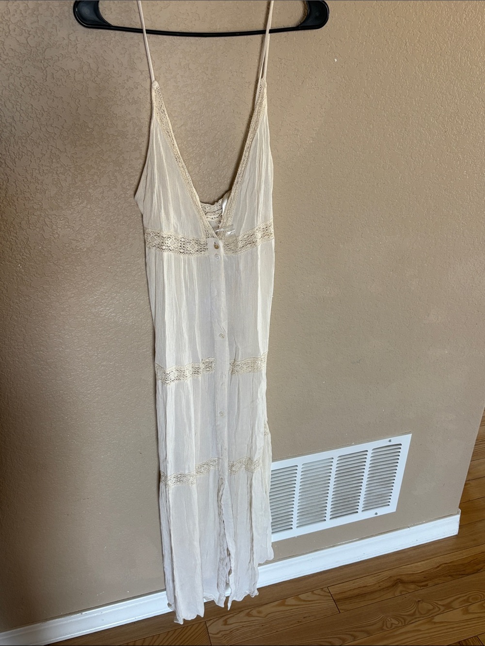 Promesa Cream Maxi Slip Dress with Lace Trim